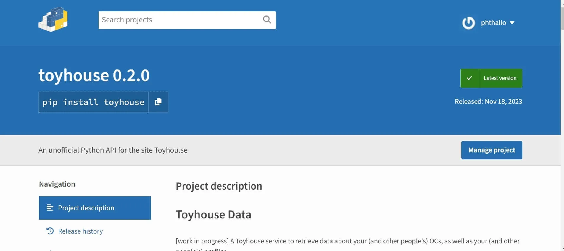An API wrapper for the worldbuilding website Toyhou.se, allowing retrieval of data regarding character, forum and user profile interactions. 